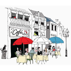 室外咖啡馆的彩色遮阳伞