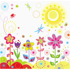 卡通春天树木花朵