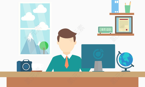 一个辛劳工作的手绘效果图