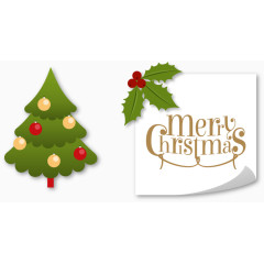 矢量手绘卡通圣诞树和便利贴标签