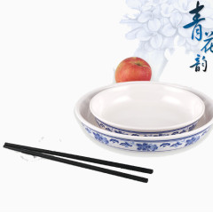 筷子和青花瓷盘