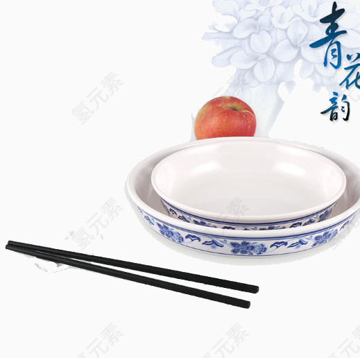 筷子和青花瓷盘