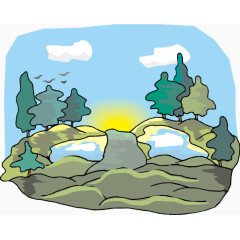 树林山峰风景插画矢量