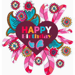 矢量爱心花朵生日贺卡