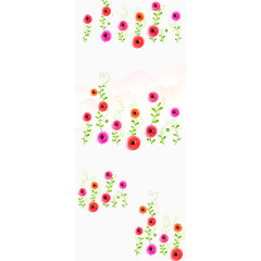 手绘花与远山矢量花纹装饰素材