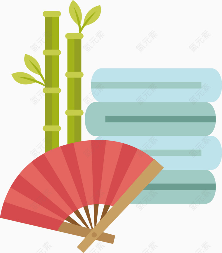 矢量扇子毛巾竹子