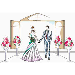 卡通手绘新人情侣插画矢量素材