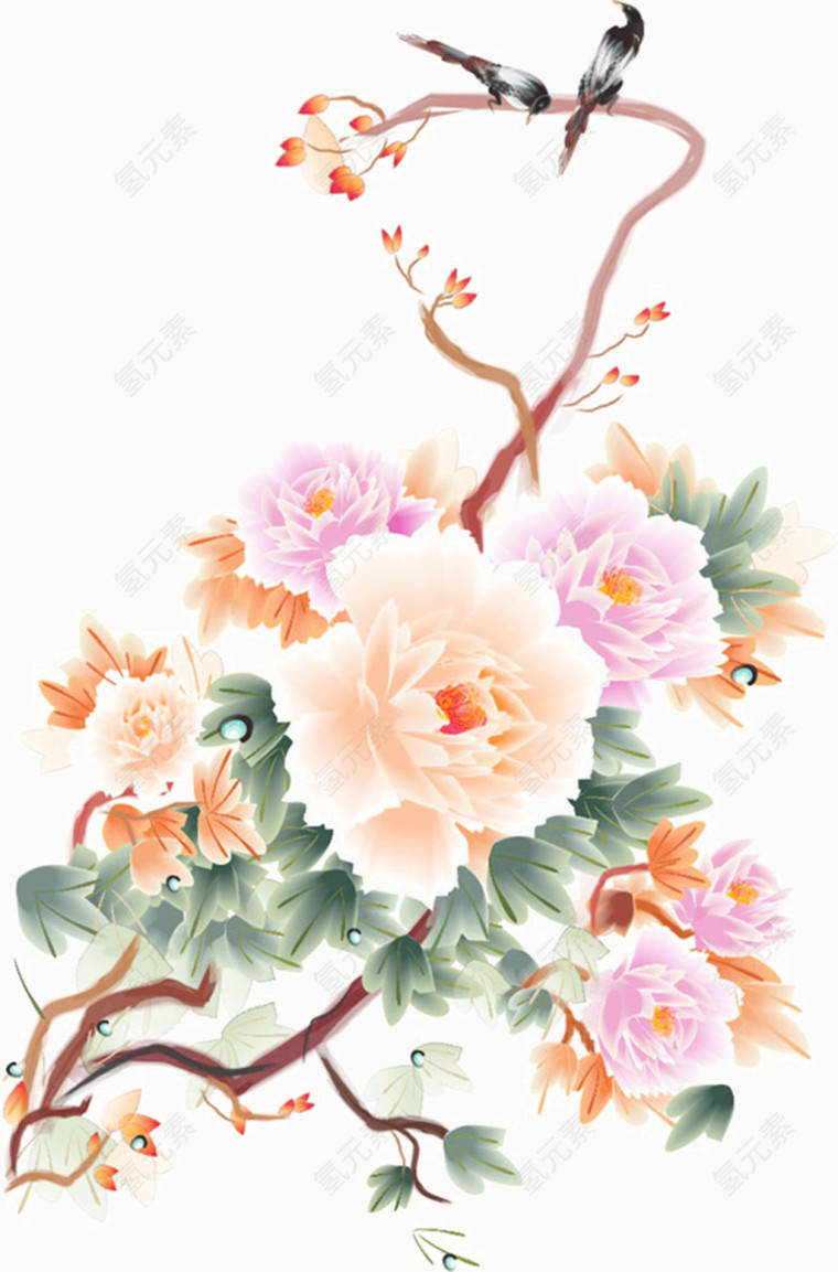 工笔牡丹花矢量