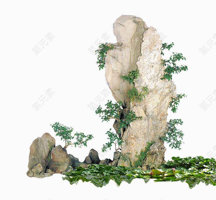 手绘花园假山