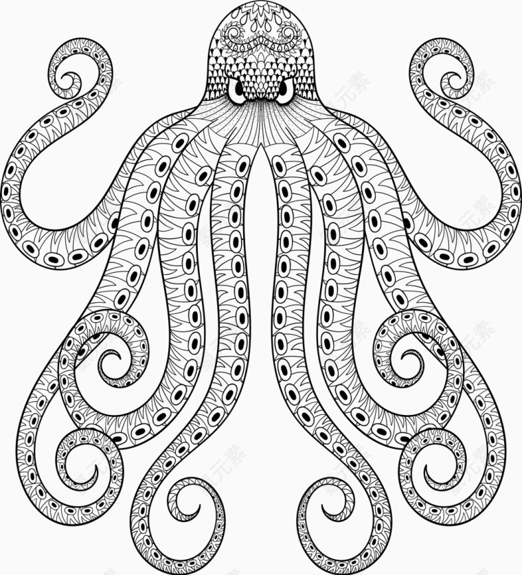 手绘抽象花纹章鱼