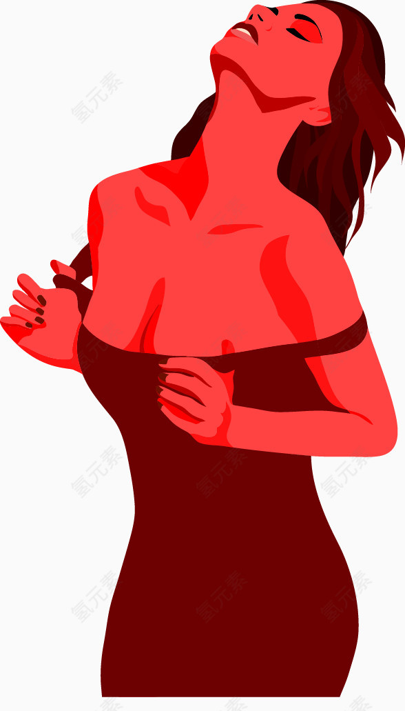 抬头挺胸性感女人手绘插画素材