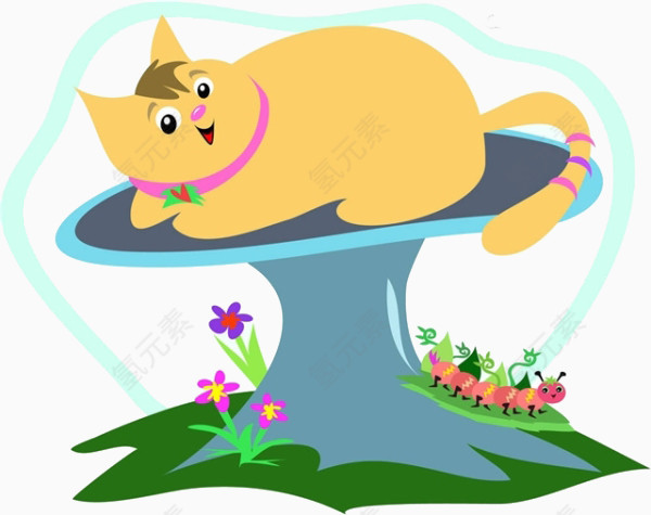 卡通蘑菇上的猫