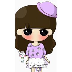 戴着淡紫色礼帽的可爱卡通小女孩