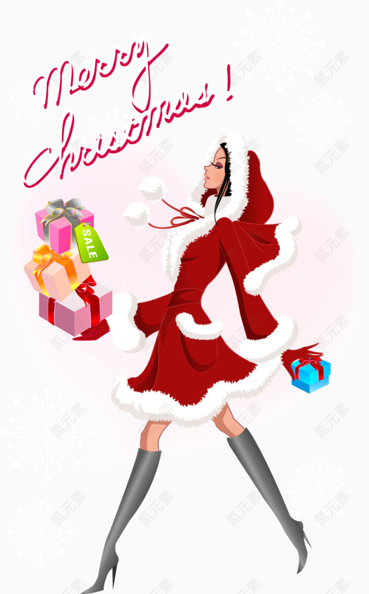 手拿圣诞礼物的漂亮女孩矢量素材
