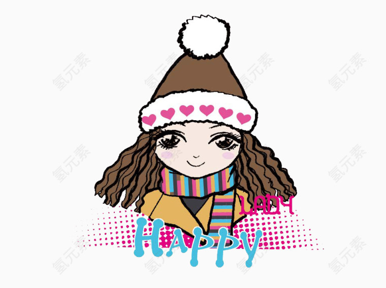 戴毛帽的手绘女孩头像