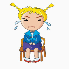 矢量绘制坐姿哭泣女孩