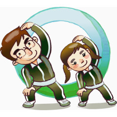 老师和学生锻炼 广播操