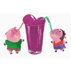 情侣小猪喝饮料