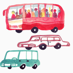 各种交通工具水彩画