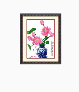 和和美美青花瓷花瓶十字绣挂画
