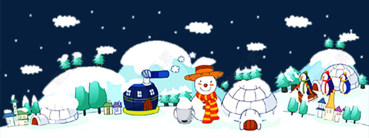 手绘冬天的雪景