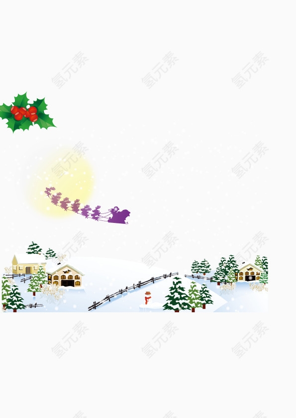 矢量雪景村庄