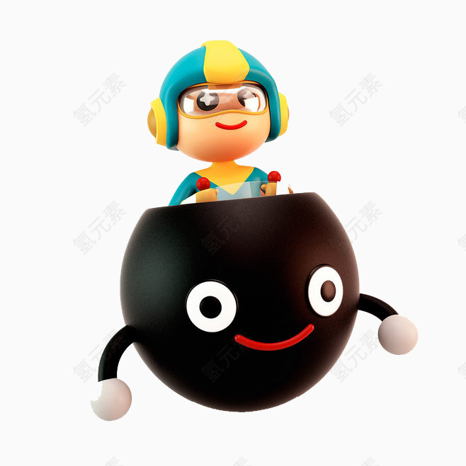 手绘人物黑脑袋机器人