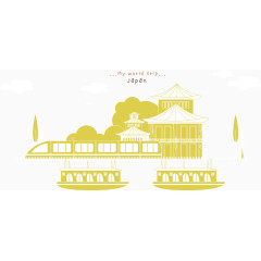 卡通手绘日本风景背景矢量图