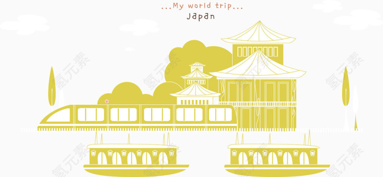 卡通手绘日本风景背景矢量图