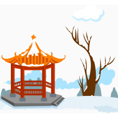 矢量手绘冬季凉亭