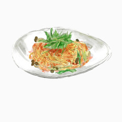 蛤蜊炒面手绘画素材图片