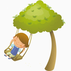 男孩在树上荡秋千