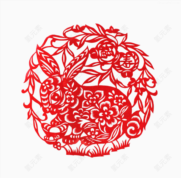 玉兔新春剪纸窗花