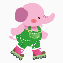 矢量卡通轮滑大象