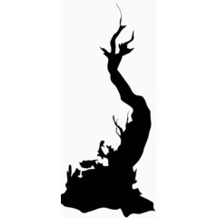 黑色剪影水墨画树木古树