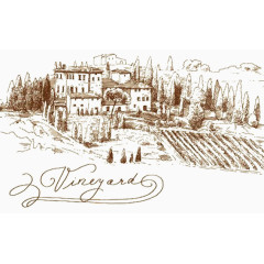 葡萄酒庄园素描手绘图案