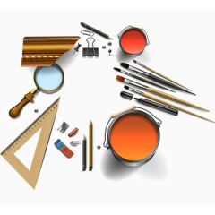 艺术设计工具 尺子 水彩颜料 画笔 矢量素材  画具