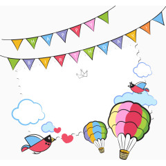 矢量热气球和小鸟