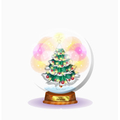 矢量手绘迷幻玻璃球圣诞树