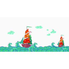 手绘乘风破浪船