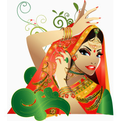 矢量手绘印度美女