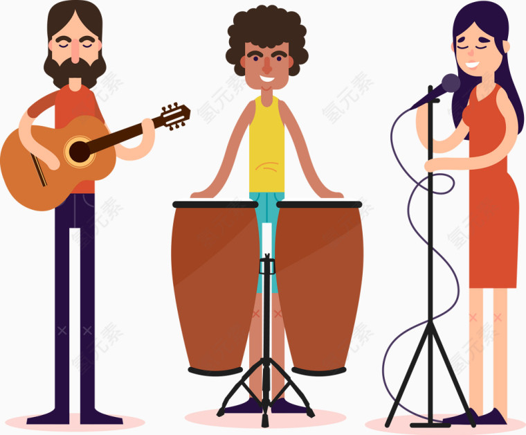 卡通3个音乐表演者乐队矢量图
