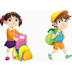 矢量手绘上学的男孩和女孩