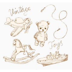 5款复古手绘玩具设计矢量素材