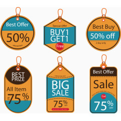 矢量手绘6个标签吊牌