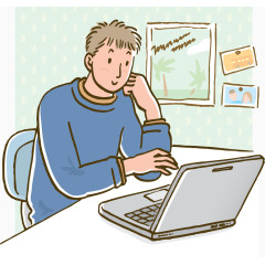 卡通男人玩电脑