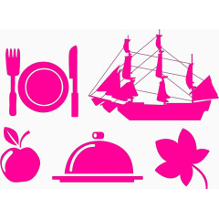 感恩节餐盘帆船苹果枫叶矢量