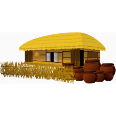 矢量手绘茅草屋