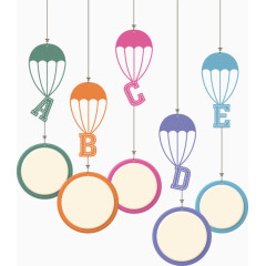 卡通手绘彩色圈圈降落伞气球