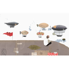 手绘在屋顶看书的